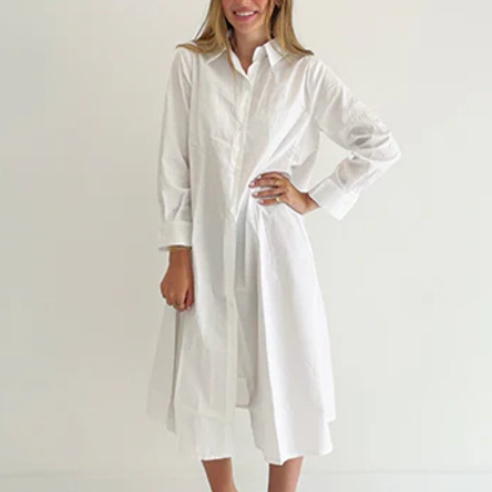 WHITE CASUAL BUTTON DOWN DRESS